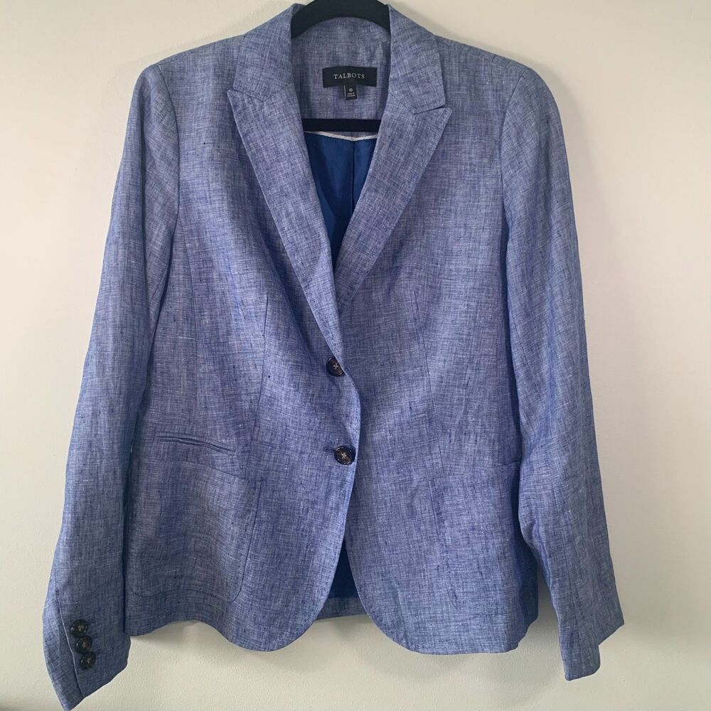 Talbots Linen Blazer Women's Size 10 Blue Sport Coat Summer Jacket